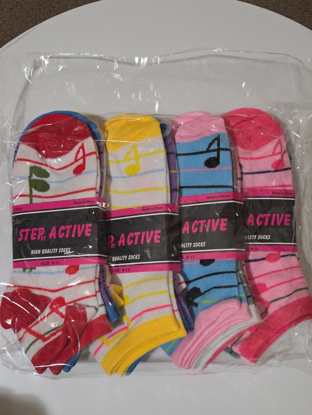 Girls Low Cut Socks - Multicolor Music Note Pack